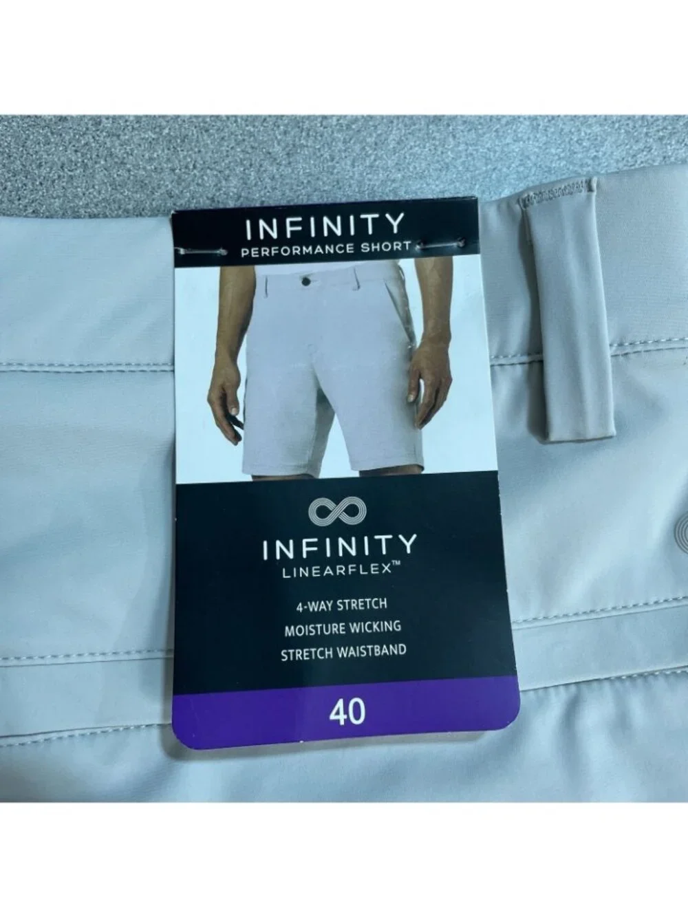 NWT Infinity LinearFlex Men's 40 Gray Performance Shorts With 4-Way Stretch
